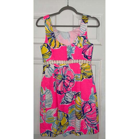 Lilly Pulitzer Iggy Kir Royal Pink Swept By The Tides Cut Out Waist Dress - Sz 0 - Picture 6 of 12